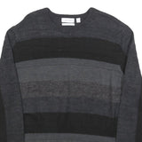 CALVIN KLEIN Mens Black & Grey Patterned Wool Blend Jumper Crew Neck Basic Knit
