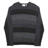 CALVIN KLEIN Mens Black & Grey Patterned Wool Blend Jumper Crew Neck Basic Knit