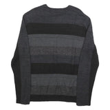 CALVIN KLEIN Mens Black & Grey Patterned Wool Blend Jumper Crew Neck Basic Knit