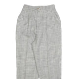 Womens Wool Grey Regular Straight Trousers W24 L26 Checked Pattern Classic Fit