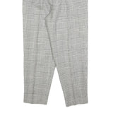 Womens Wool Grey Regular Straight Trousers W24 L26 Checked Pattern Classic Fit