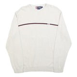 CHAPS Mens White & Navy Plain Cotton Crew Neck Basic Knit Jumper M