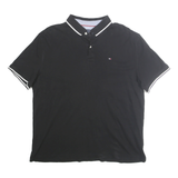TOMMY HILFIGER Mens Black White Trim Polo Shirt XL Cotton Classic Logo
