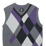 BTUGAN Mens Grey Purple Black Argyle Cotton Sleeveless V-Neck Jumper M Stylish