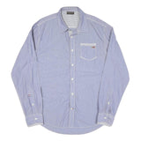 NAPAPIJRI Mens Blue & White Striped Cotton Blend Shirt L Casual Long Sleeve