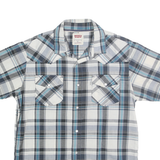 LEVI'S Mens Blue & Grey Check Shirt M Casual Cotton Blend Short Sleeve