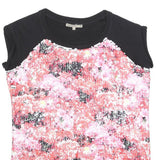 PATRIZIA PEPE Womens Black & Pink Printed Cotton Cap Sleeve Round Neck Top M