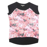 PATRIZIA PEPE Womens Black & Pink Printed Cotton Cap Sleeve Round Neck Top M