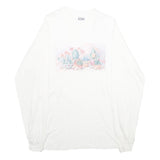 HANES Mens White Cotton Graphic Long Sleeve Crew Neck L Shirt Floral Print