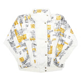 LAVON Womens White & Yellow Printed Zip Jacket M Polyester Blend Casual Wear