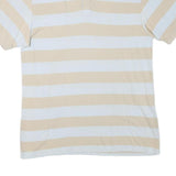 CHAMPION Mens Beige & White Striped Short Sleeve Polo Shirt 2XL Cotton Blend