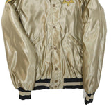 BUTWIN Mens Beige & Black Satin Bomber Jacket S Polyester Blend Button Closure