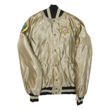 BUTWIN Mens Beige & Black Satin Bomber Jacket S Polyester Blend Button Closure