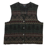 WOOLRICH Womens Green Brown Patterned Jumper V-Neck Chunky Knit XL Warm Wool