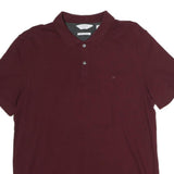 CALVIN KLEIN Mens Maroon Short Sleeve Plain Polo Shirt L Classic Cotton Casual