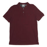 CALVIN KLEIN Mens Maroon Short Sleeve Plain Polo Shirt L Classic Cotton Casual