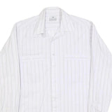 Mens White & Grey Striped Cotton Shirt M Classic Button Front Pockets