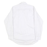 Mens White & Grey Striped Cotton Shirt M Classic Button Front Pockets