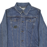 DKNY Womens Blue Denim Cotton Blend Button Jacket L Jeans Patchwork Casual
