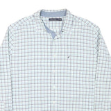 NAUTICA Mens White & Blue Check Shirt XL Cotton Blend Long Sleeve Classic Fit