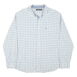 NAUTICA Mens White & Blue Check Shirt XL Cotton Blend Long Sleeve Classic Fit