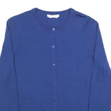 HUGO BOSS Womens Blue Plain Button Up Jumper Crew Neck Basic Knit M
