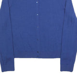HUGO BOSS Womens Blue Plain Button Up Jumper Crew Neck Basic Knit M