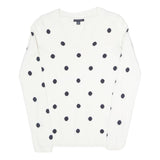 TOMMY HILFIGER Womens White & Navy Polka Dot Patterned Cotton Blend Jumper