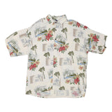 Mens Cream Hawaiian Print Cotton Blend Shirt XL Summer Holiday Style Casual