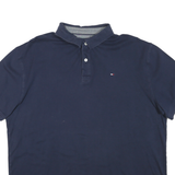 TOMMY HILFIGER Mens Navy Blue Short Sleeve Polo Shirt 2XL Cotton Blend Classic