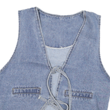 Womens Blue Denim Drawstring Cotton Blend Jacket Vest S Casual Lightweight