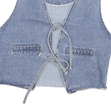 Womens Blue Denim Drawstring Cotton Blend Jacket Vest S Casual Lightweight