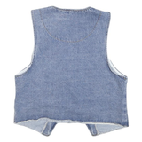 Womens Blue Denim Drawstring Cotton Blend Jacket Vest S Casual Lightweight