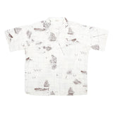 MR HAWAII INC Mens White Shirt L Map Print Cotton Blend Casual Tropical