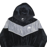 NIKE Womens Black & Grey Velvet Cropped Hoodie M Stylish Casual Sweatshirt