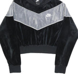 NIKE Womens Black & Grey Velvet Cropped Hoodie M Stylish Casual Sweatshirt