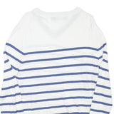NAUTICA Mens White & Blue Striped Classic V-Neck Cotton Blend Jumper M Crew Neck