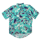 VARAN Mens Blue & Green Floral Cotton Blend Shirt M Summer Casual Short Sleeve
