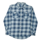 Mens Blue & White Check Cotton Blend Shirt L Casual Long Sleeve Button Pocket