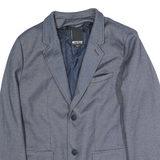Mens Blue Cotton Blend Button Jacket L Plain Classic Casual Smart