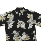 Mens Black & Beige Floral Print Polyester Blend Shirt L Summer Casual