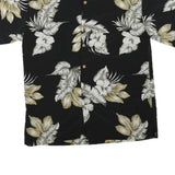 Mens Black & Beige Floral Print Polyester Blend Shirt L Summer Casual