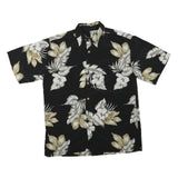 Mens Black & Beige Floral Print Polyester Blend Shirt L Summer Casual