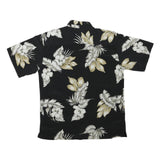 Mens Black & Beige Floral Print Polyester Blend Shirt L Summer Casual