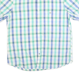 LACOSTE Mens Blue & Green Check Shirt M Cotton Blend Button Down Collar Short