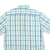 LACOSTE Mens Blue & Green Check Shirt M Cotton Blend Button Down Collar Short