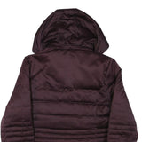 DKNY Womens Maroon Bomber Jacket L Polyester Blend Plain Zip Hooded Stylish