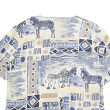 SEASUNS Womens Blue & Beige Printed Top Short Sleeve V-Neck L Cotton Blend
