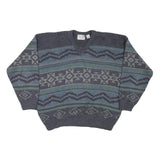 TIP TOP TAILORS Mens Grey Patterned V Neck Chunky Knit XL Jumper Acrylic Sweater