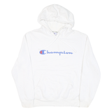 CHAMPION Mens White Pullover Hoodie M Cotton Blend Classic Logo Casual